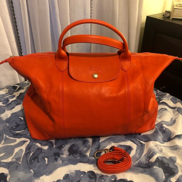 Longchamp Le Pliage Cuir Orange Large Longchamp Le Pliage Cuir Orange Large